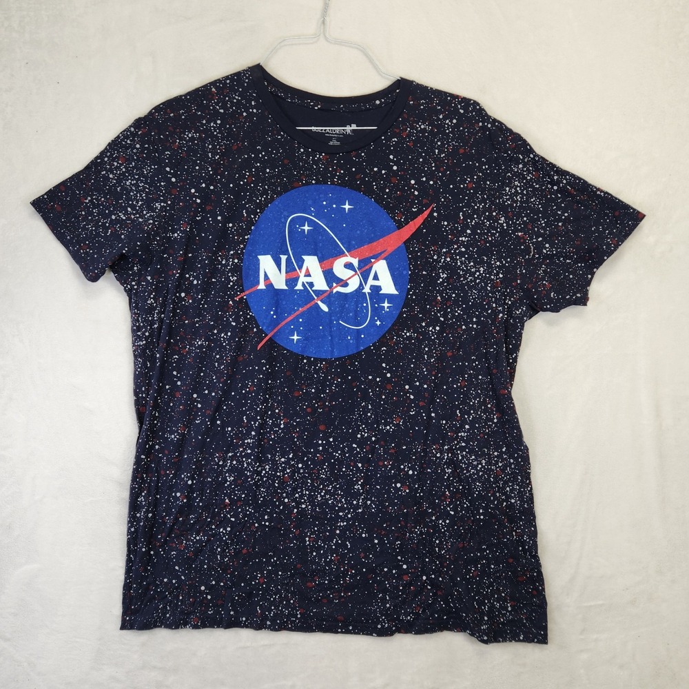 Buzz Aldrin NASA Galaxy Splatter Graphic T-Shirt Mens XXL Navy‎ Blue Space Tee